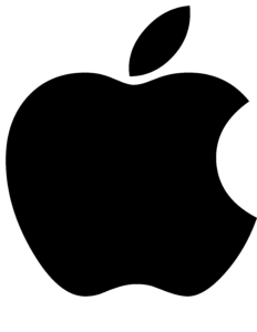 Logotipo da marca Apple. Uma maçã mordida.